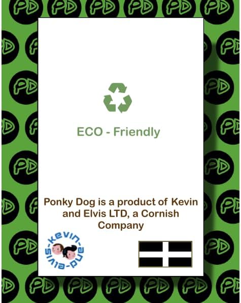 Side of box containing Ponky Dog poo bags. Ponky Dog is a product of Kevin and Elvis Ltd, a Cornish Company