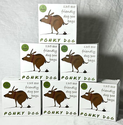 Stack of 6 boxes of Ponky Dog poo bags